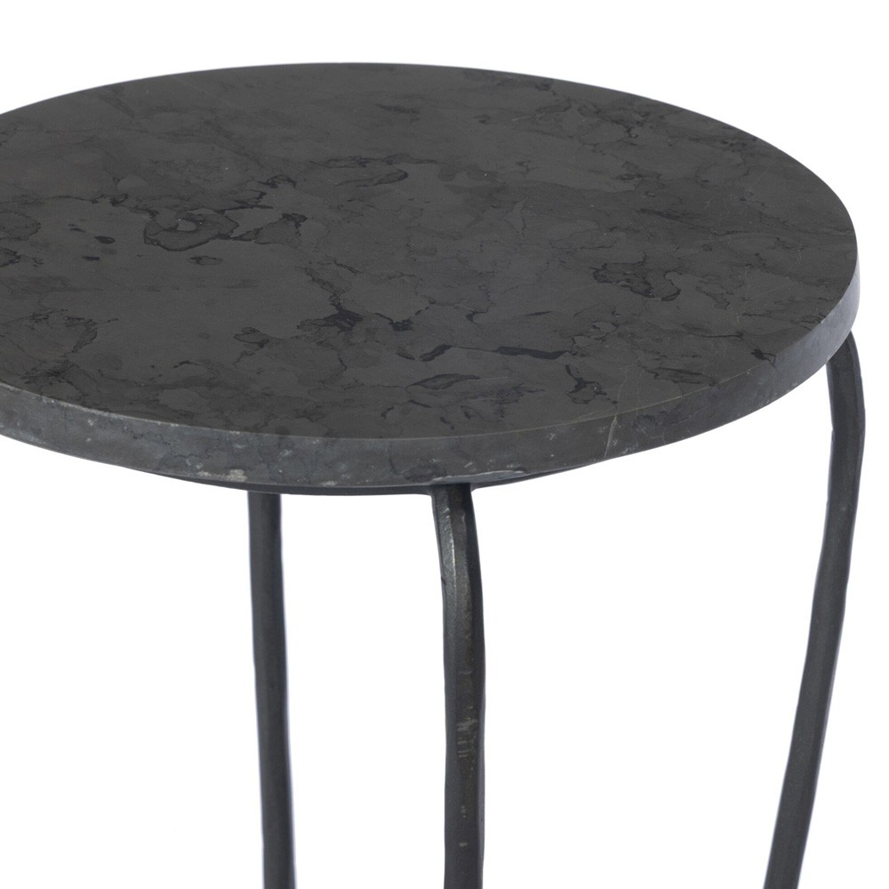 Nina Updated Traditional Grey Marble Black Iron Drink Table|