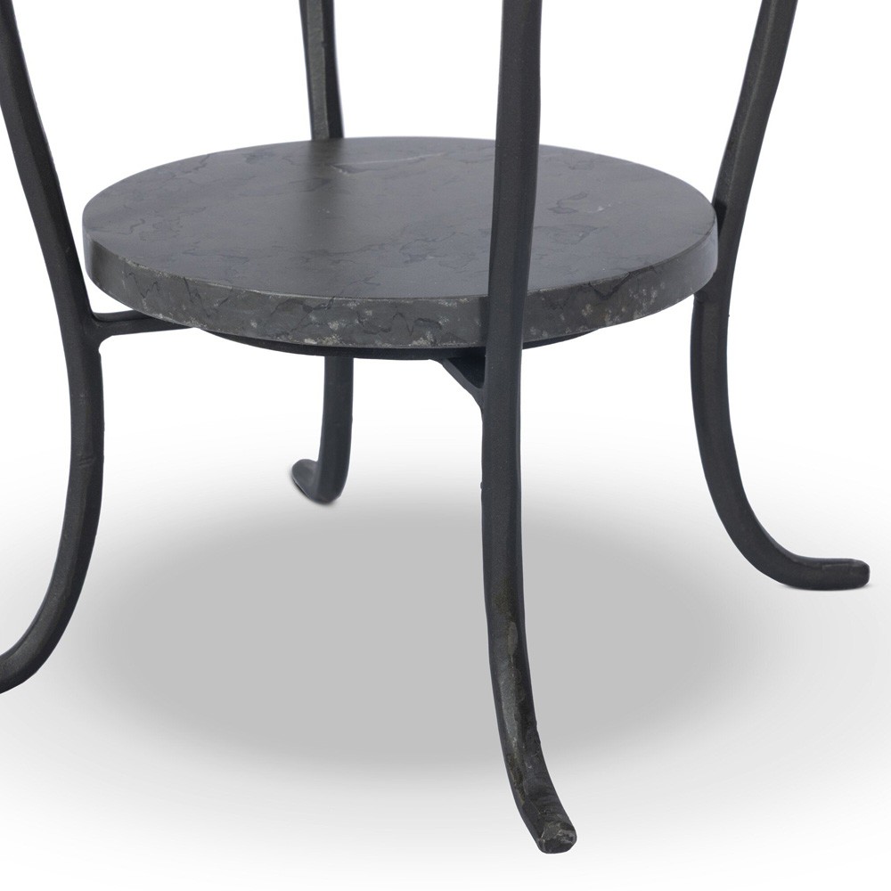 Nina Updated Traditional Grey Marble Black Iron Drink Table|