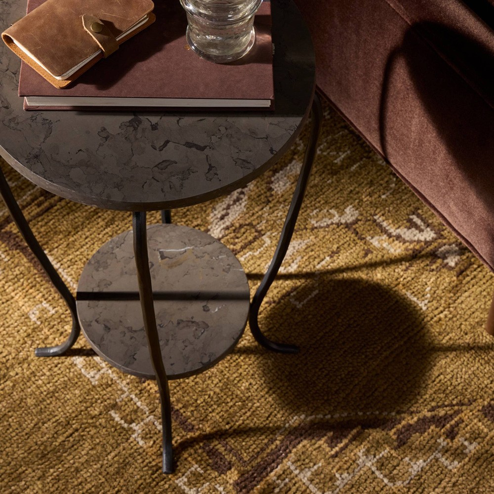 Nina Updated Traditional Grey Marble Black Iron Drink Table|