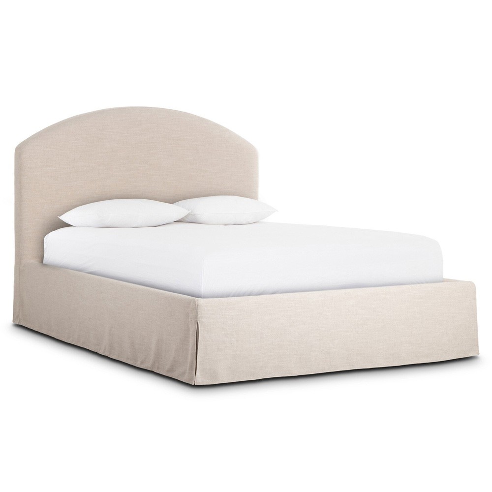 Oasley Updated Traditional Beige Slipcovered Bed - Queen|