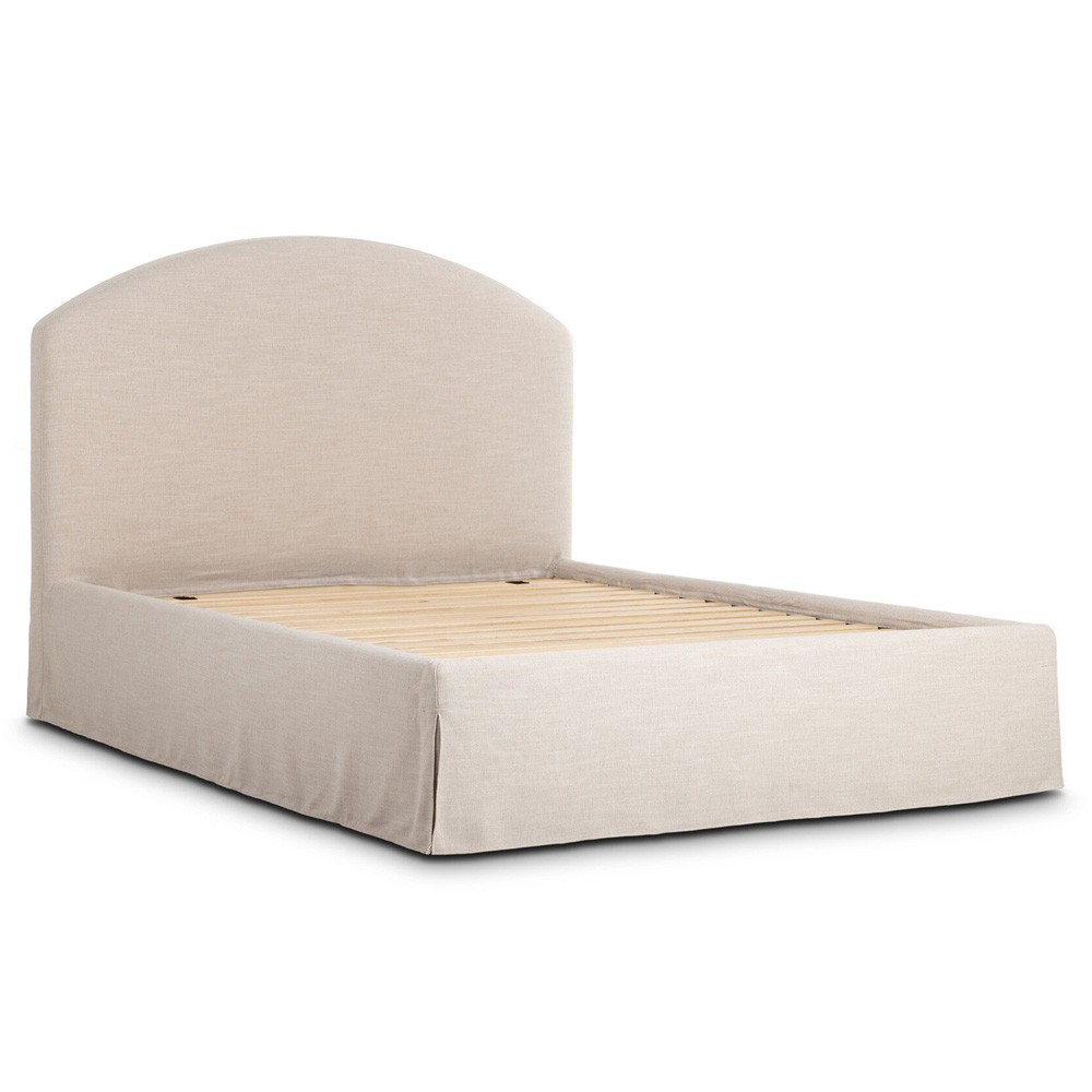 Oasley Updated Traditional Beige Slipcovered Bed - Queen|