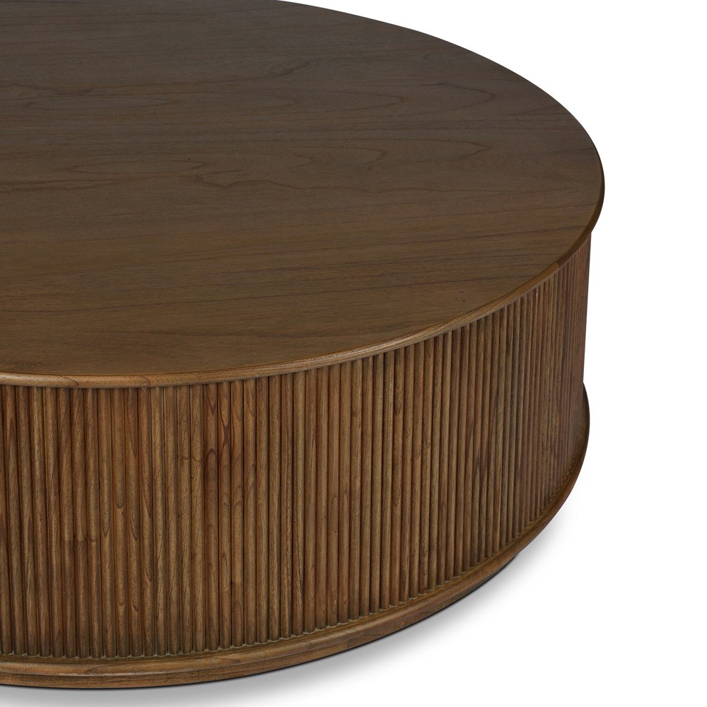 Ona Rustic Lodge Brown Wood Reeded Round Coffee Table|