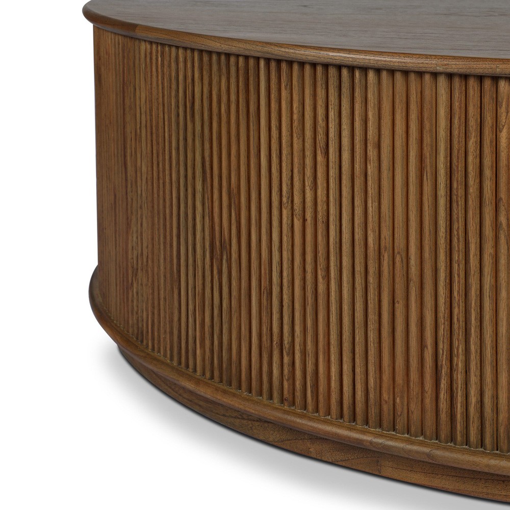 Ona Rustic Lodge Brown Wood Reeded Round Coffee Table|