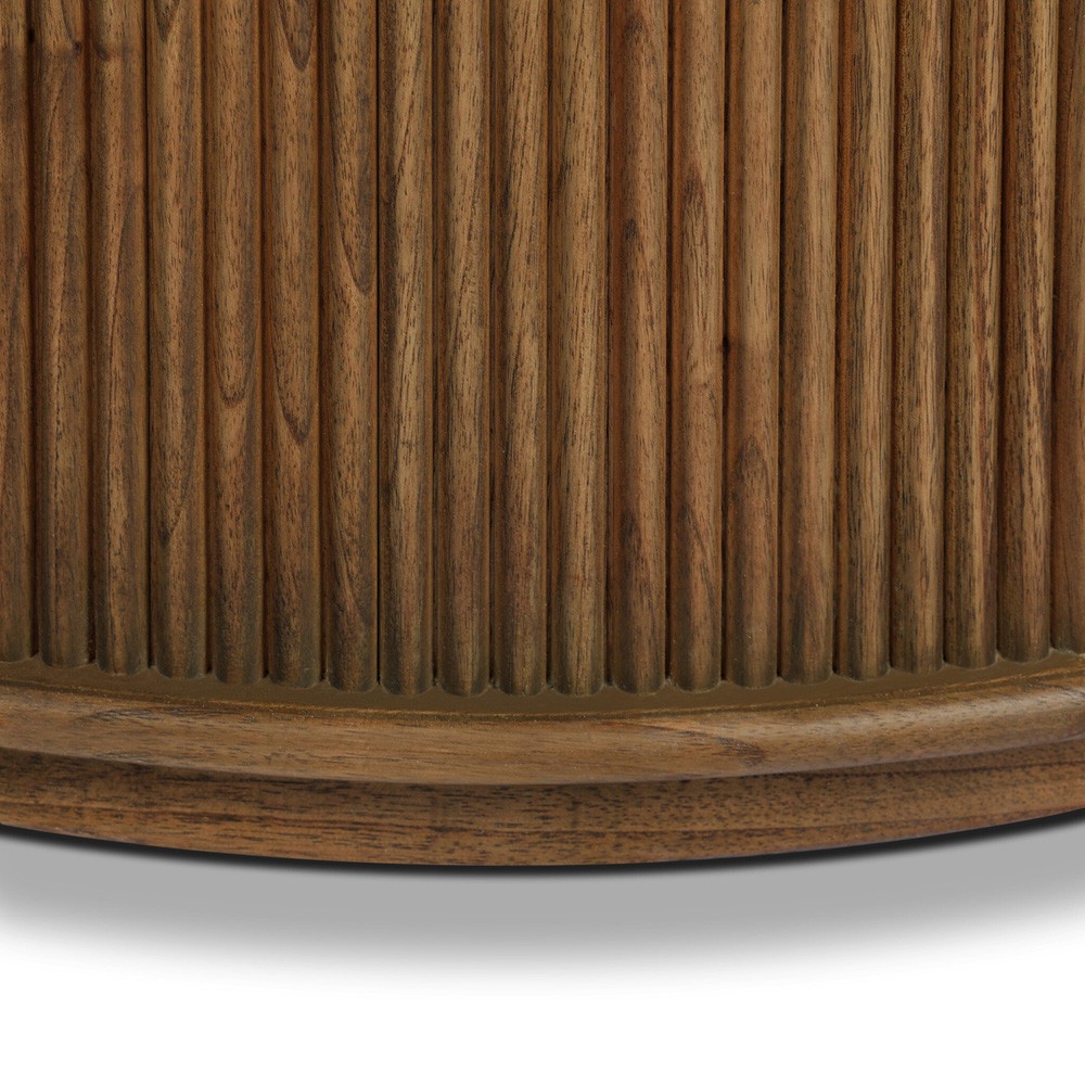 Ona Rustic Lodge Brown Wood Reeded Round Coffee Table|