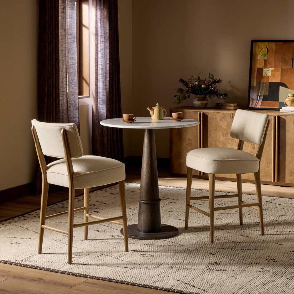 Andy Modern Classic Cream Performance Brown Wood Counter Stool|