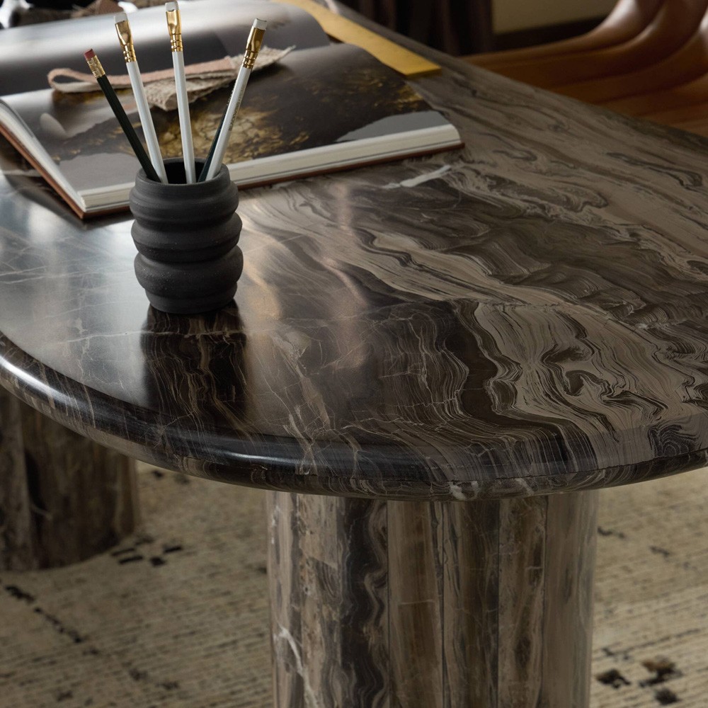 Ponce Modern Classic Brown Marble Oval Desk|