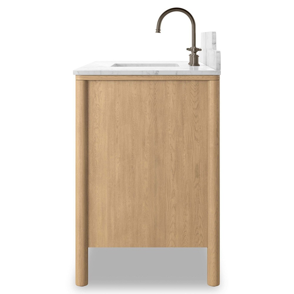 Porter Modern Classic White Marble Brown Oak Wide Single Vanity Sink - 49"|