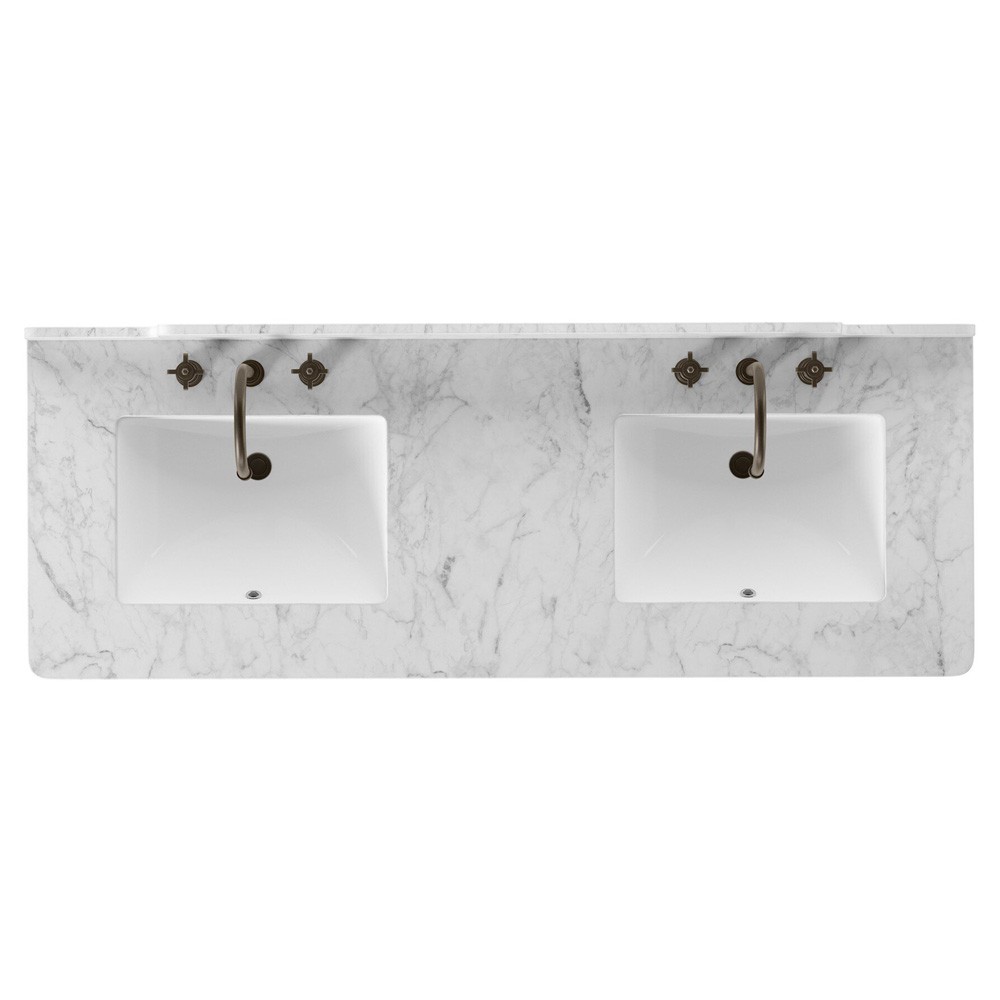 Porter Modern Classic White Marble Brown Oak Wide Single Vanity Sink - 49"|