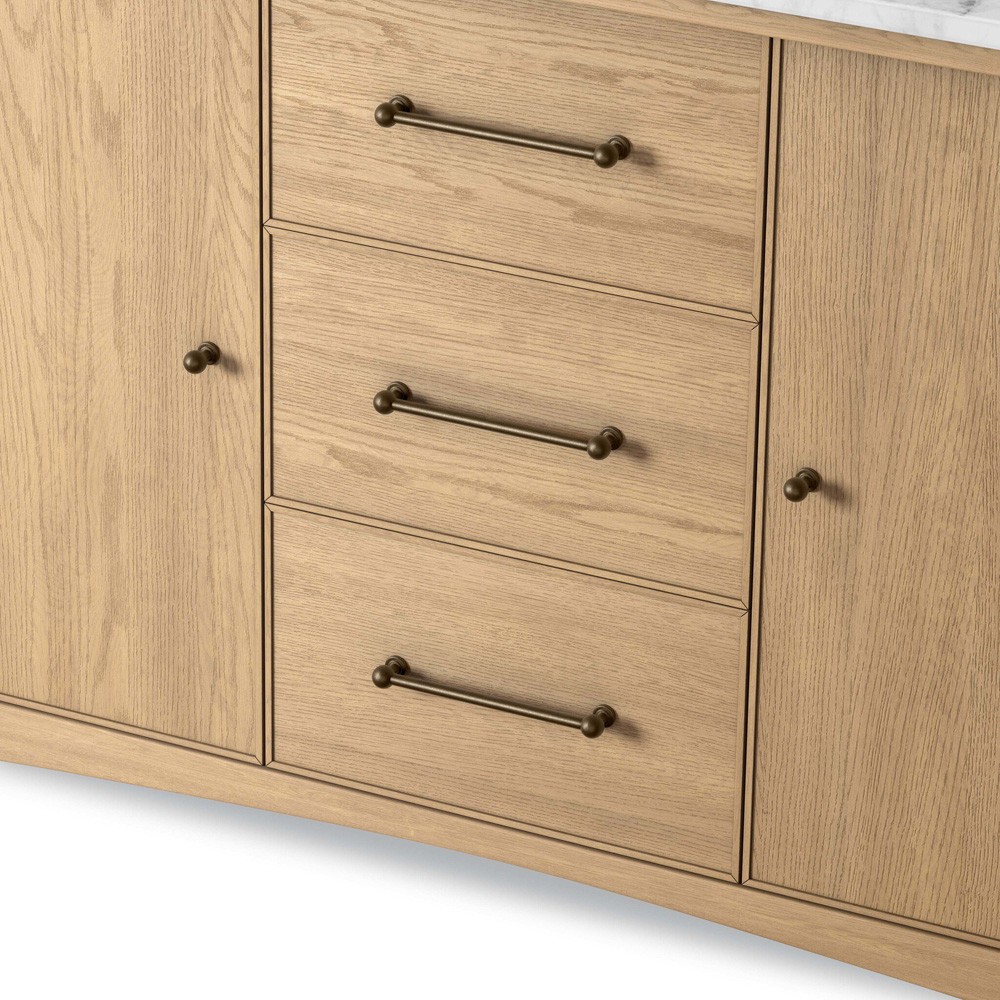 Porter Modern Classic White Marble Brown Oak Wide Single Vanity Sink - 49"|