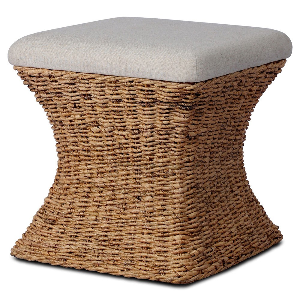 Raiko Coastal Beach Cream Woven Accent Stool|