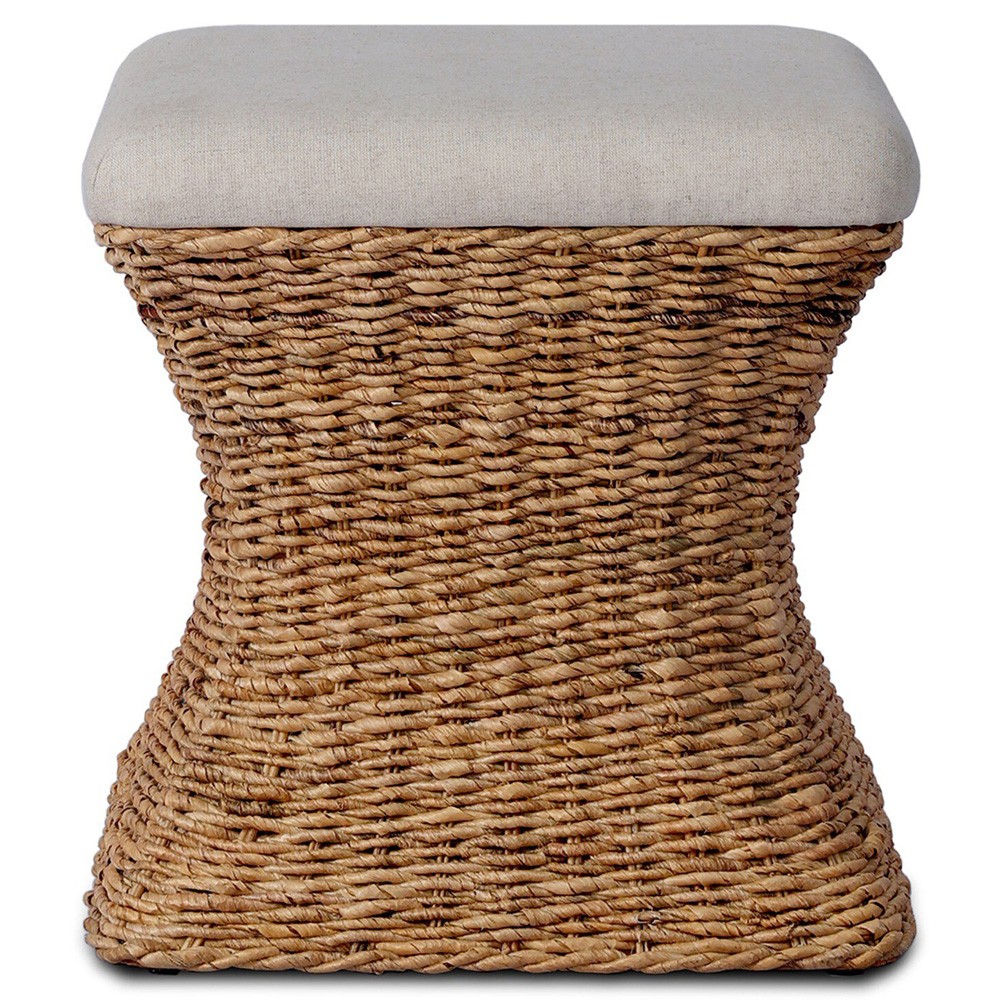 Raiko Coastal Beach Cream Woven Accent Stool|