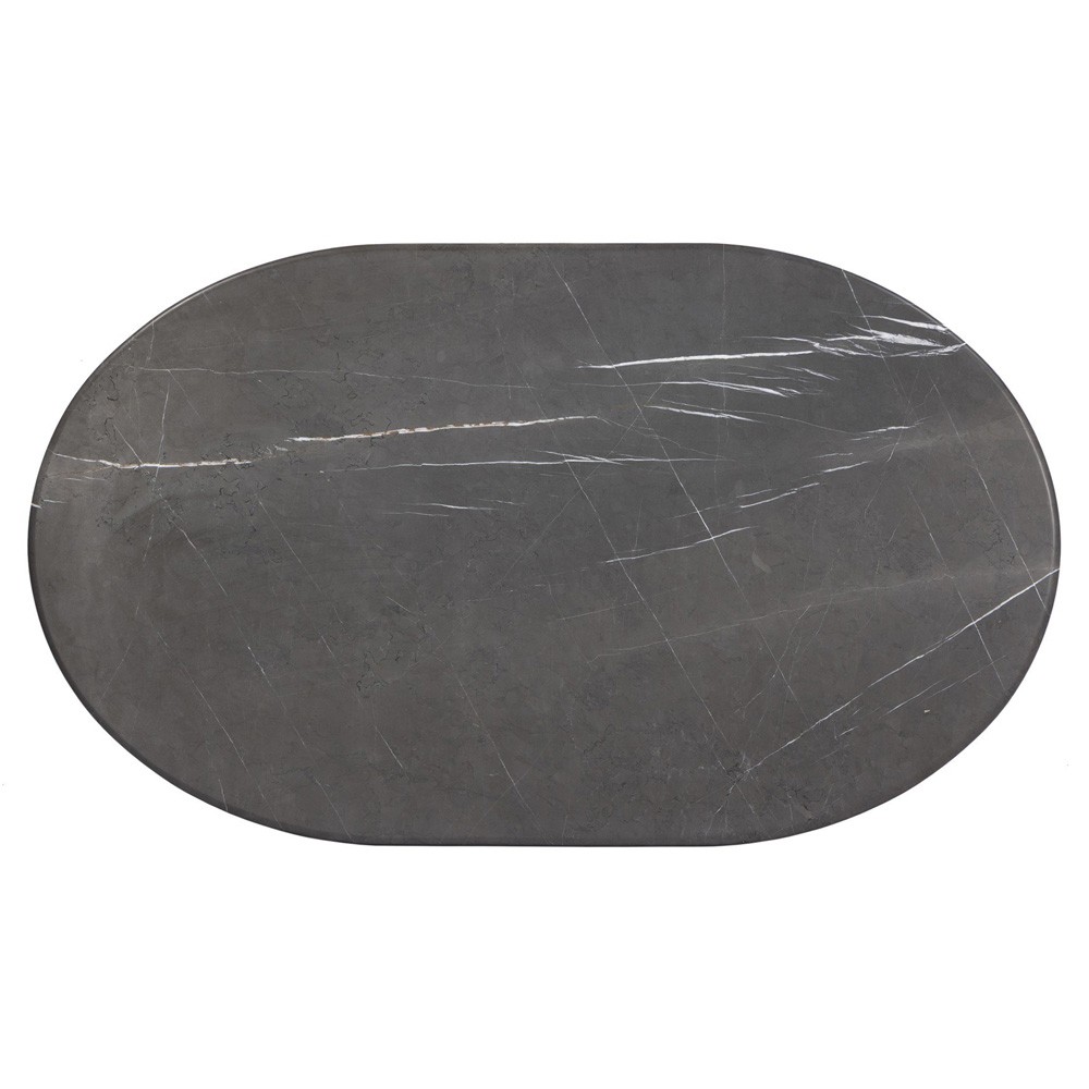 Rayna Updated Traditional Grey Marble Black Iron Oval Coffee Table|