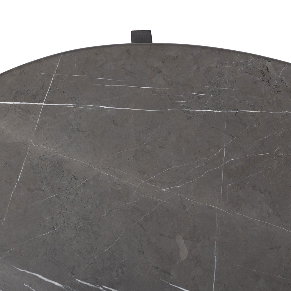 Rayna Updated Traditional Grey Marble Black Iron Oval Coffee Table|