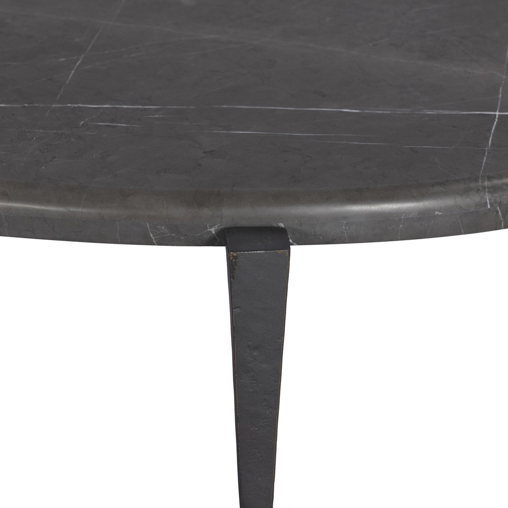 Rayna Updated Traditional Grey Marble Black Iron Oval Coffee Table|