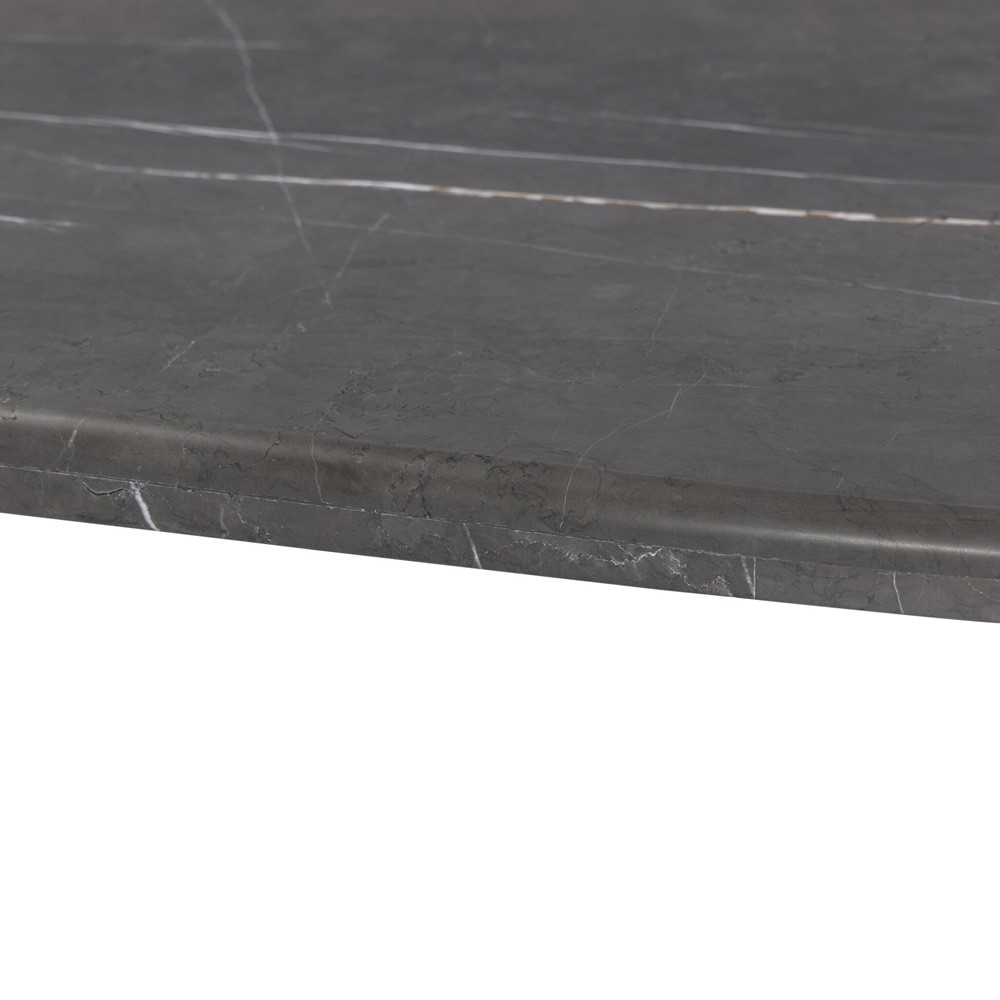 Rayna Updated Traditional Grey Marble Black Iron Oval Coffee Table|