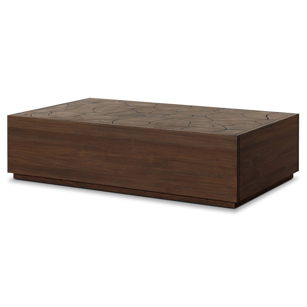 Ridge Rustic Lodge Dark Brown Teak Rectangular Block Outdoor Coffee Table|