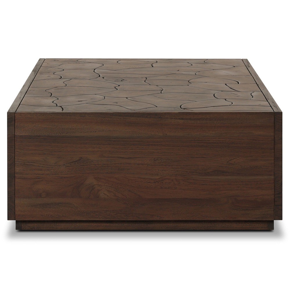 Ridge Rustic Lodge Dark Brown Teak Rectangular Block Outdoor Coffee Table|