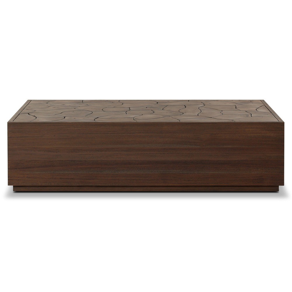 Ridge Rustic Lodge Dark Brown Teak Rectangular Block Outdoor Coffee Table|