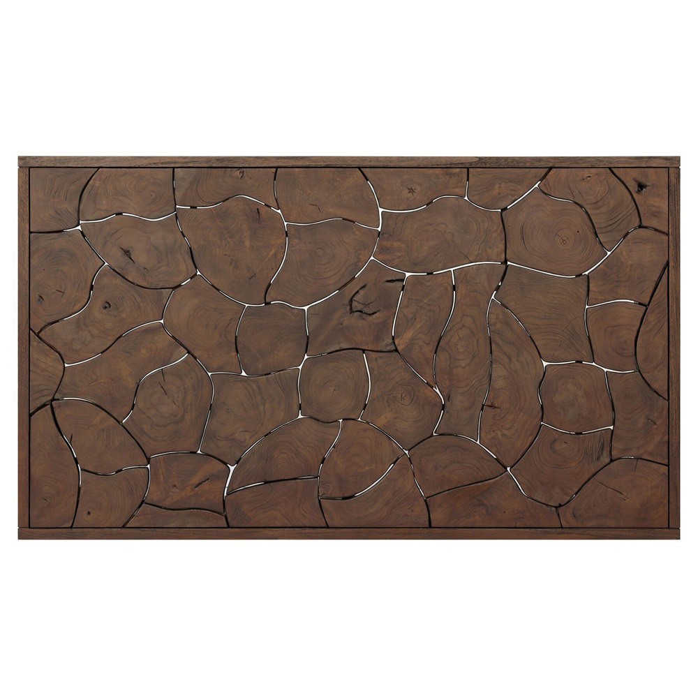 Ridge Rustic Lodge Dark Brown Teak Rectangular Block Outdoor Coffee Table|