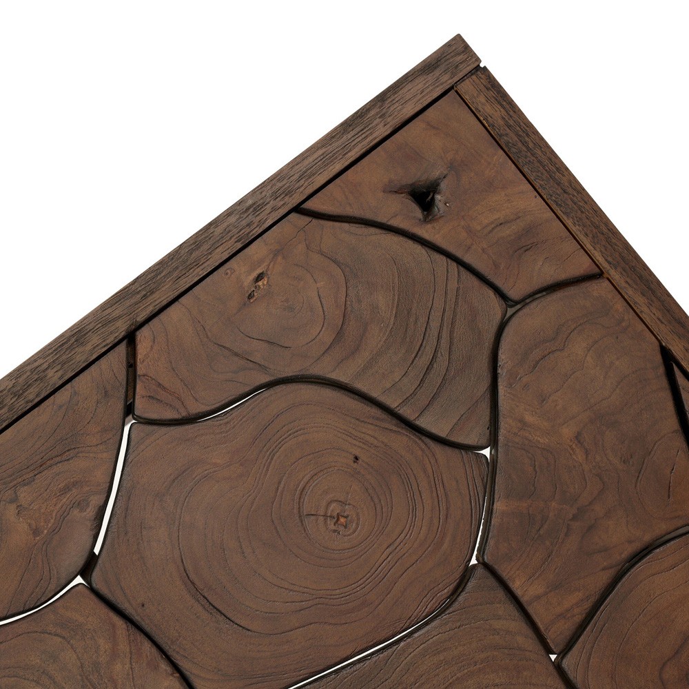 Ridge Rustic Lodge Dark Brown Teak Rectangular Block Outdoor Coffee Table|