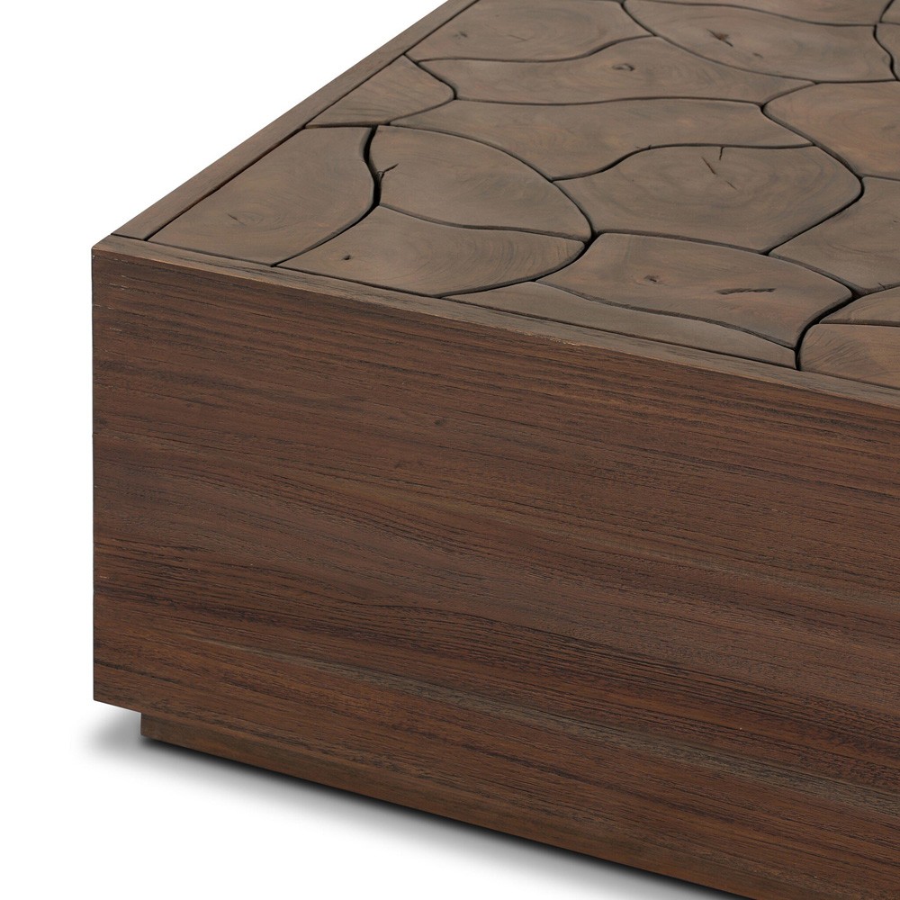 Ridge Rustic Lodge Dark Brown Teak Rectangular Block Outdoor Coffee Table|