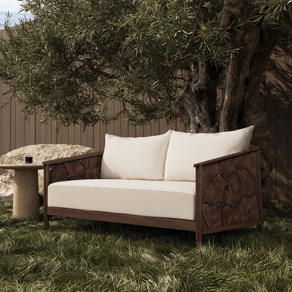 Ridge Rustic Lodge Dark Brown Teak Outdoor Sofa - 58"|