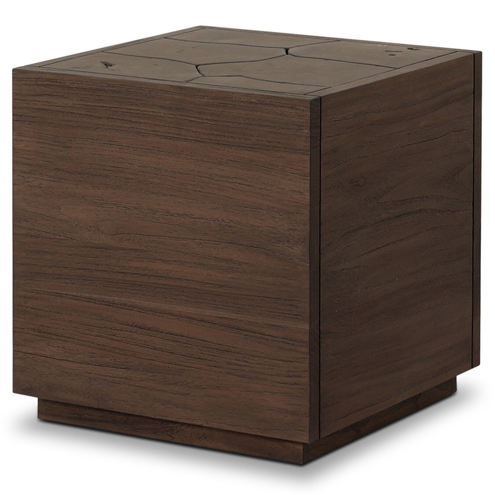 Ridge Rustic Lodge Dark Brown Teak Block Outdoor End Table|