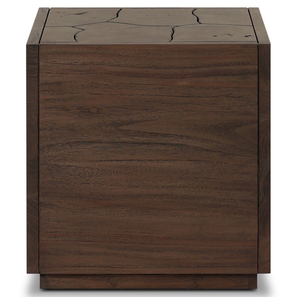Ridge Rustic Lodge Dark Brown Teak Block Outdoor End Table|