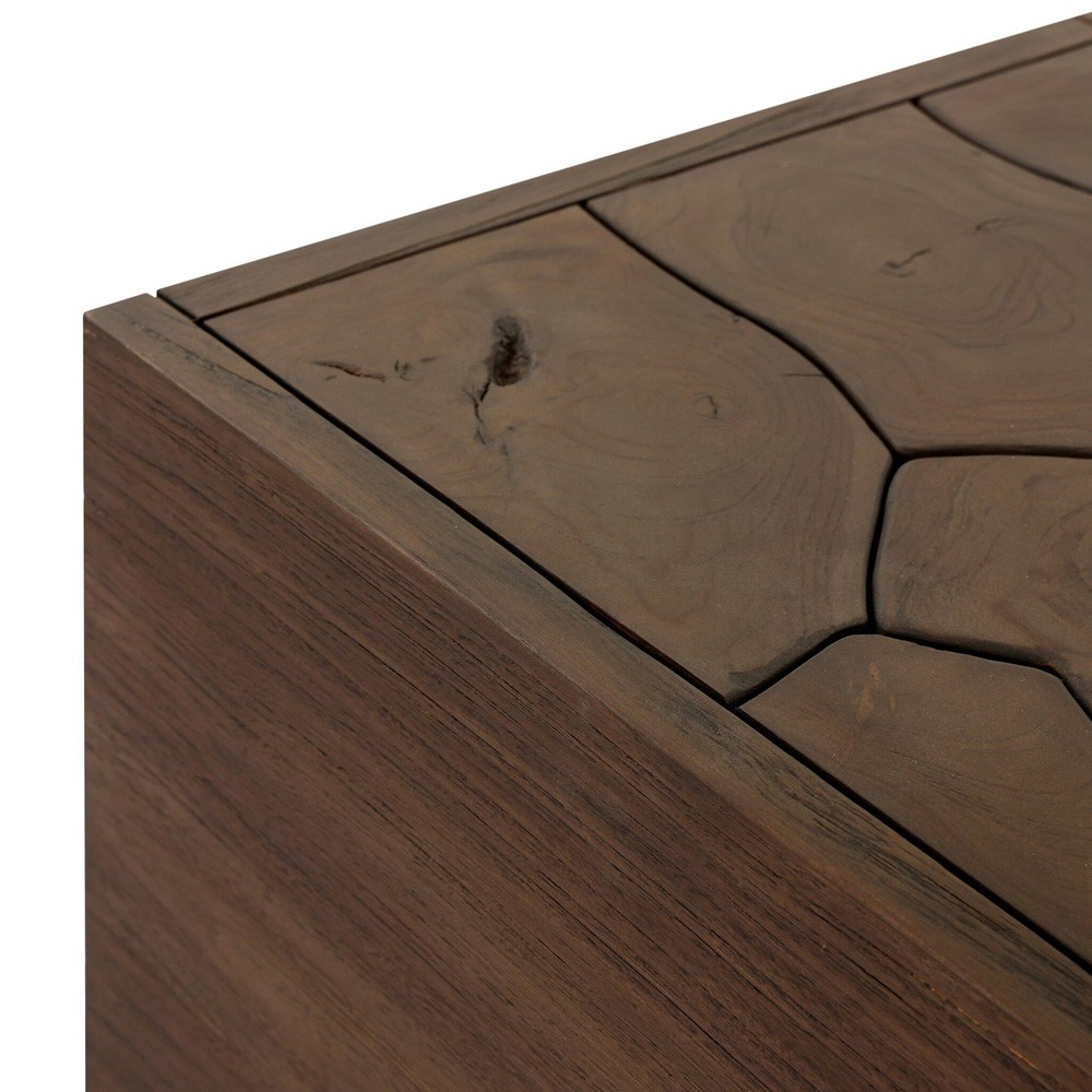 Ridge Rustic Lodge Dark Brown Teak Block Outdoor End Table|