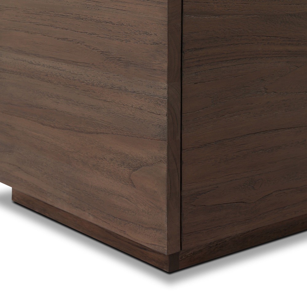 Ridge Rustic Lodge Dark Brown Teak Block Outdoor End Table|