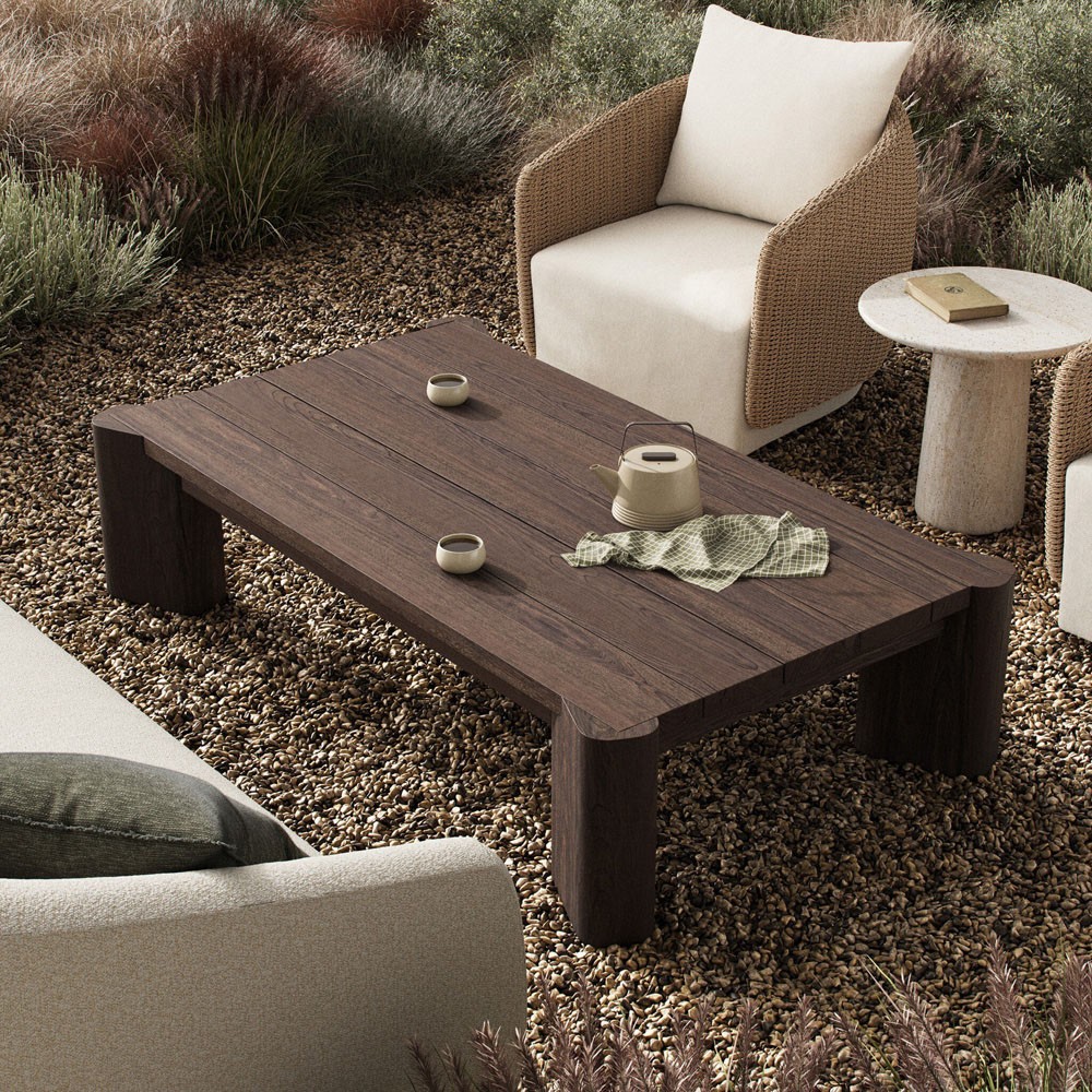 Soho Modern Classic Brown Teak Rectangular Outdoor Coffee Table|