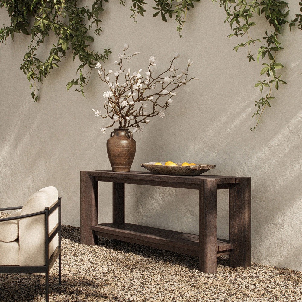 Soho Modern Classic Brown Teak Rectangular Outdoor Console Table|