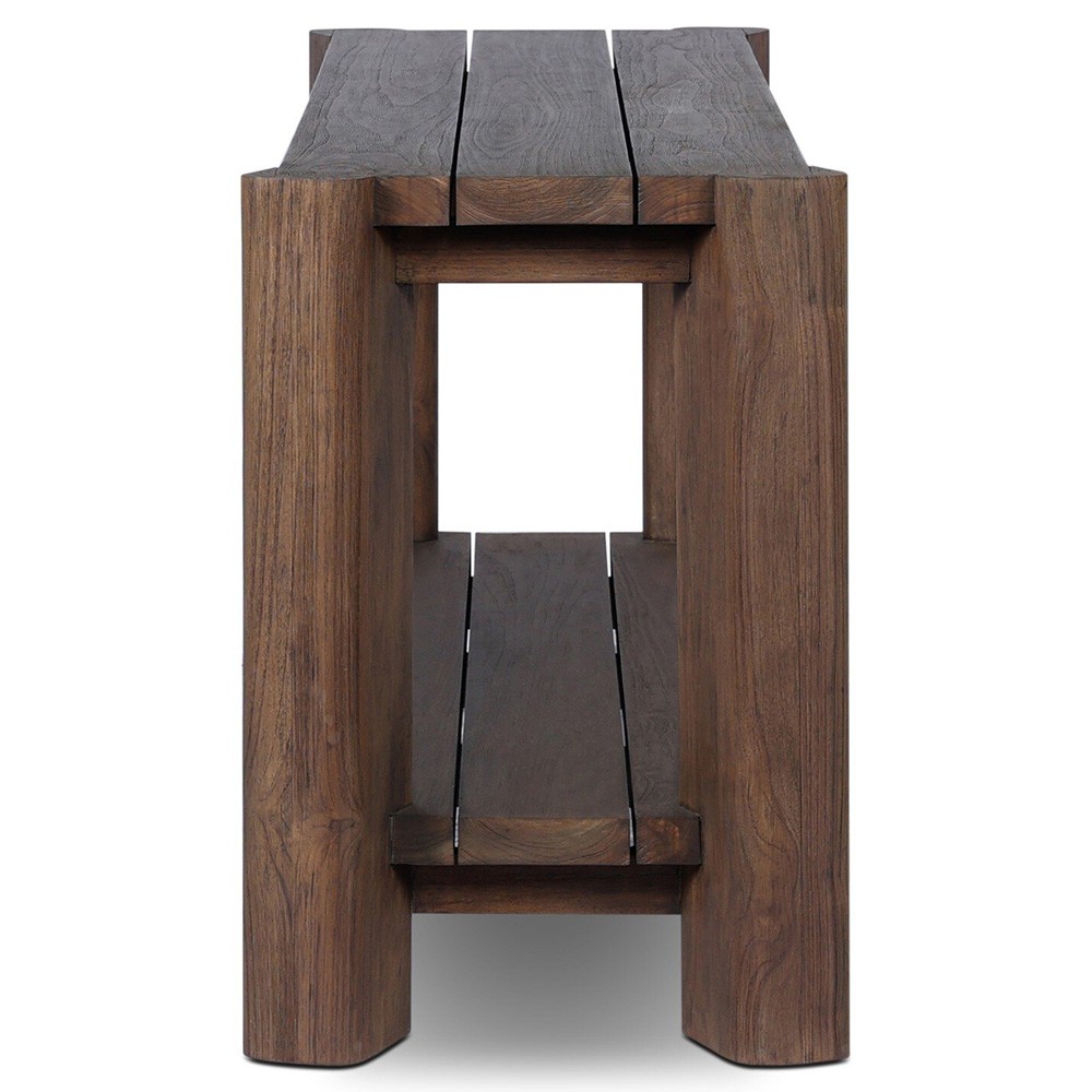 Soho Modern Classic Brown Teak Rectangular Outdoor Console Table|