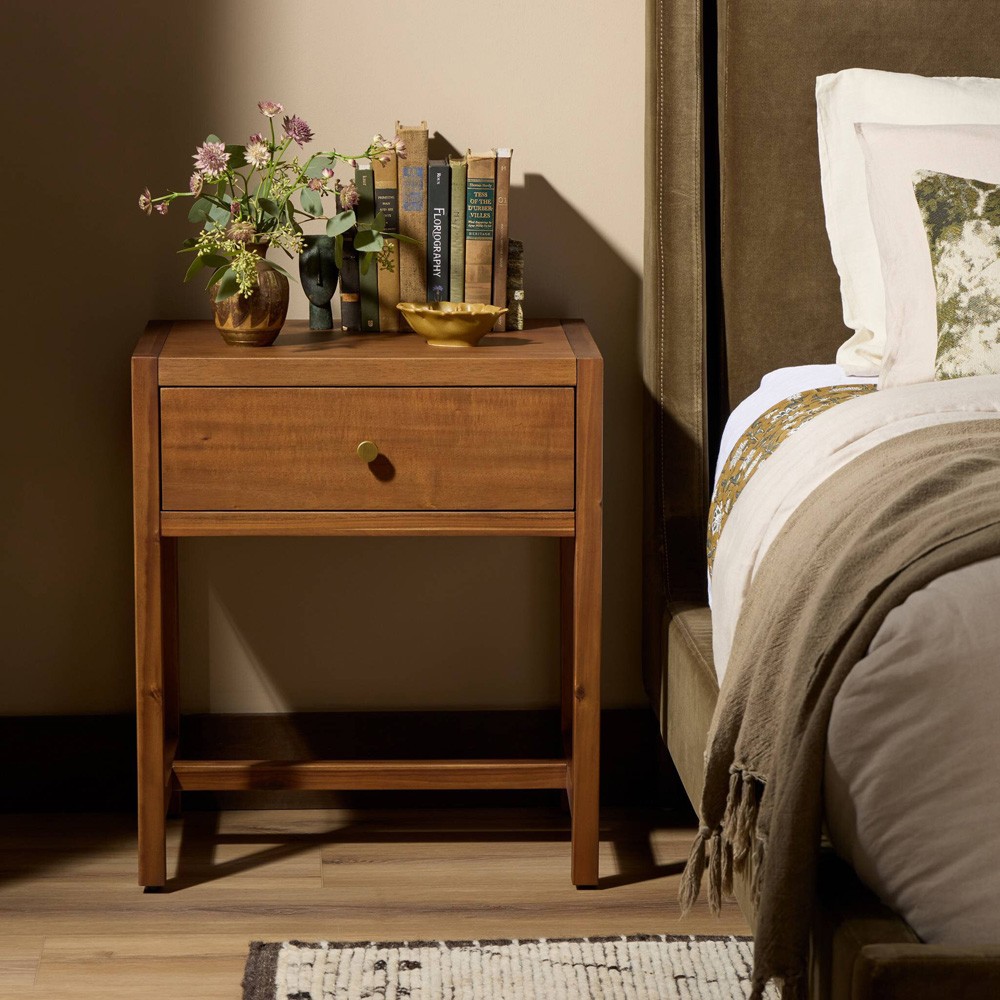 Timmy Rustic Lodge Brown Acacia Wood Small Nightstand|