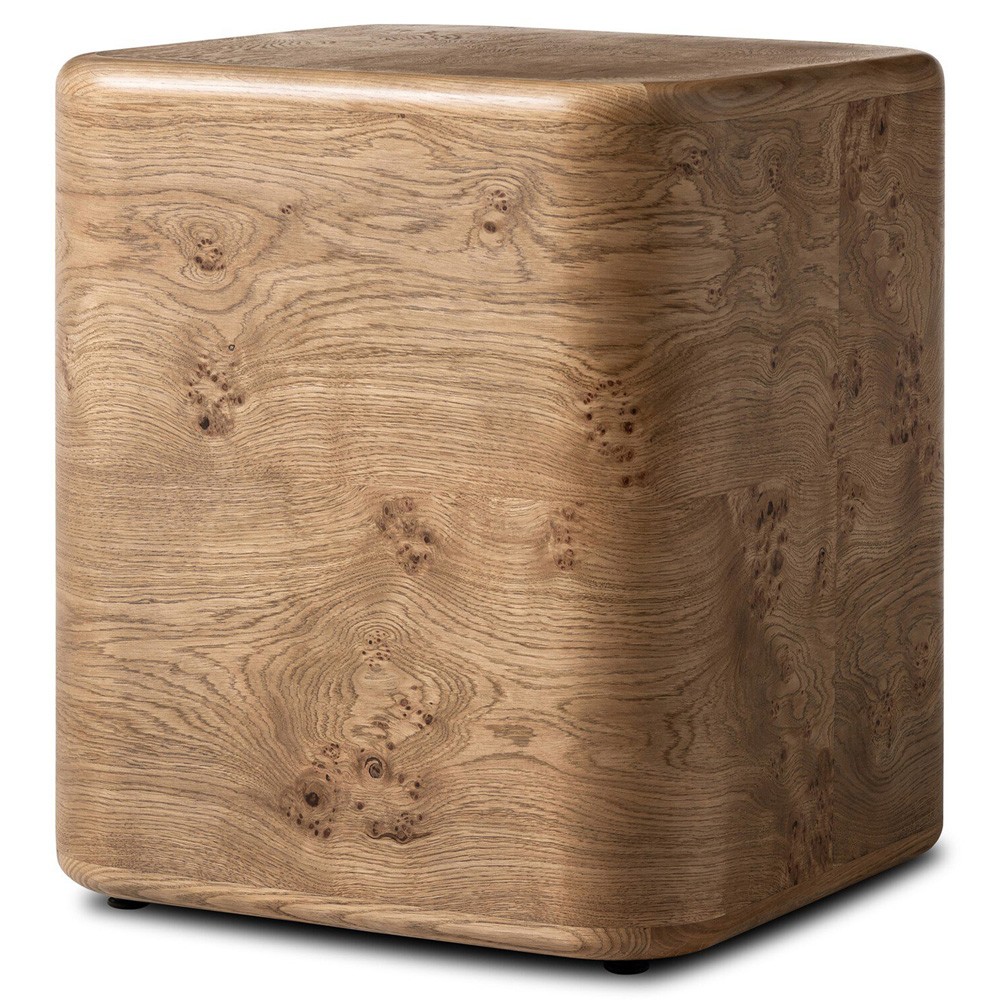 Talessi Modern Classic Brown Oak Burl Square Block End Table|