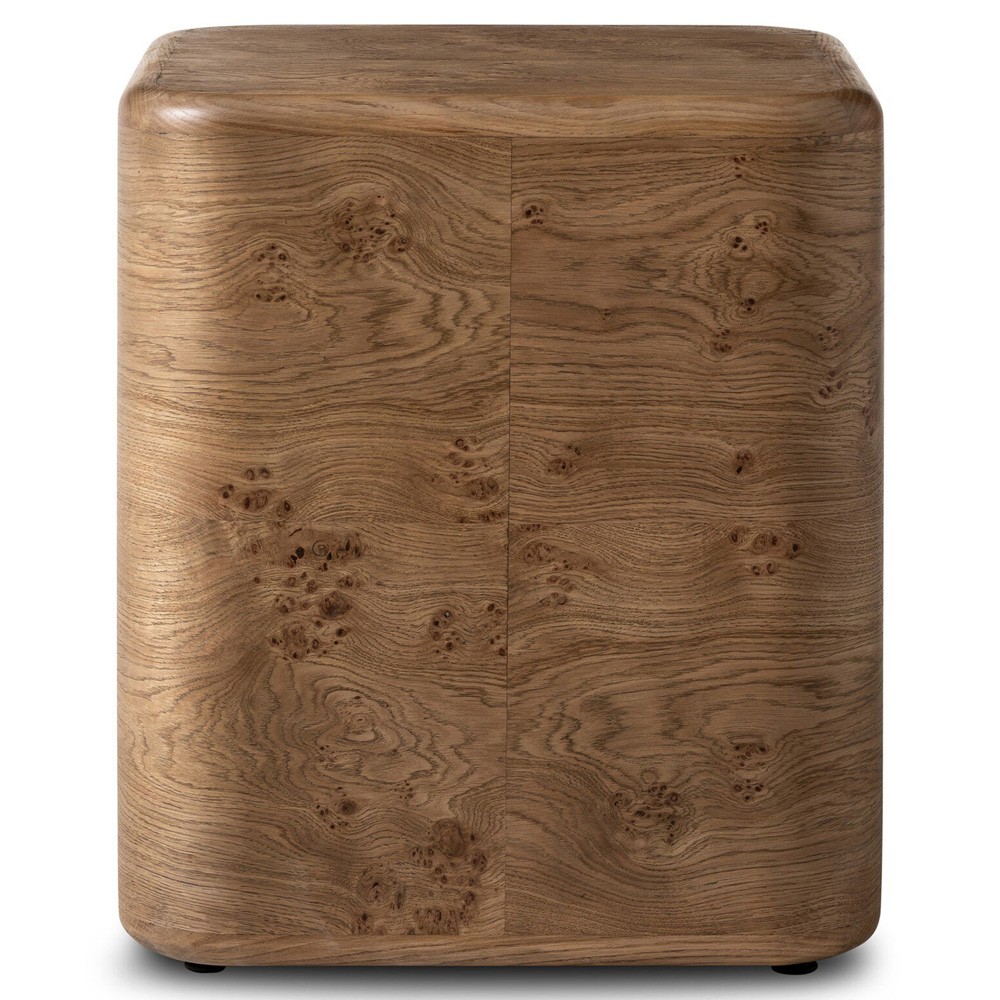 Talessi Modern Classic Brown Oak Burl Square Block End Table|