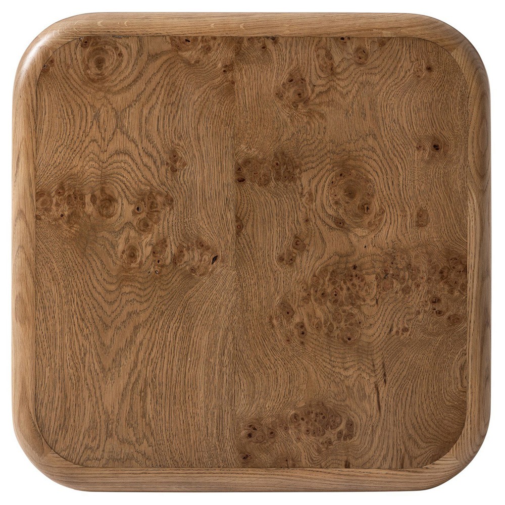 Talessi Modern Classic Brown Oak Burl Square Block End Table|