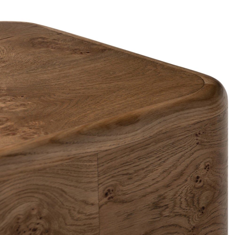 Talessi Modern Classic Brown Oak Burl Square Block End Table|