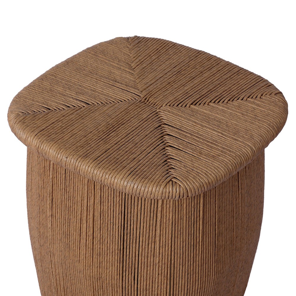Taum Coastal Beach Brown Woven Square Outdoor Stool|