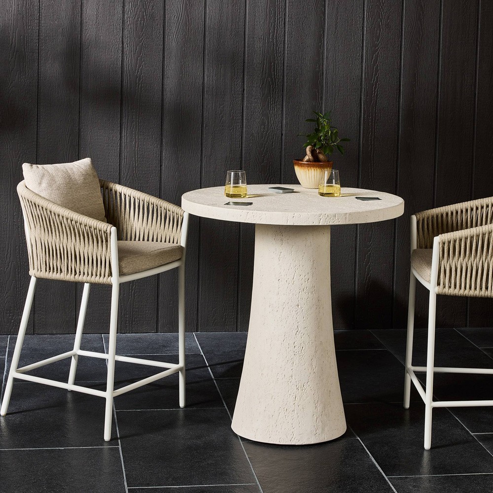 Varda Modern Classic Cream Concrete Round Outdoor Counter Table - 34"|