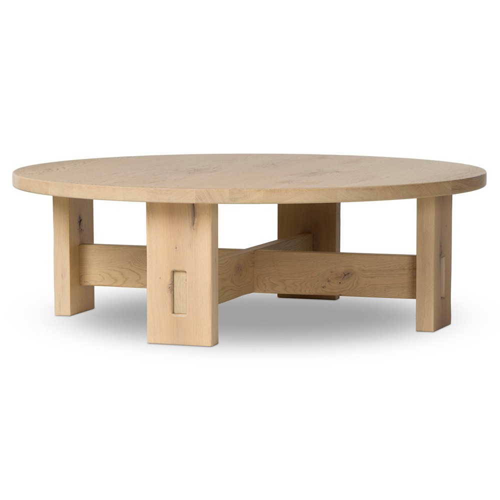 Willa Coastal Beach Bleached Oak Round Coffee Table|