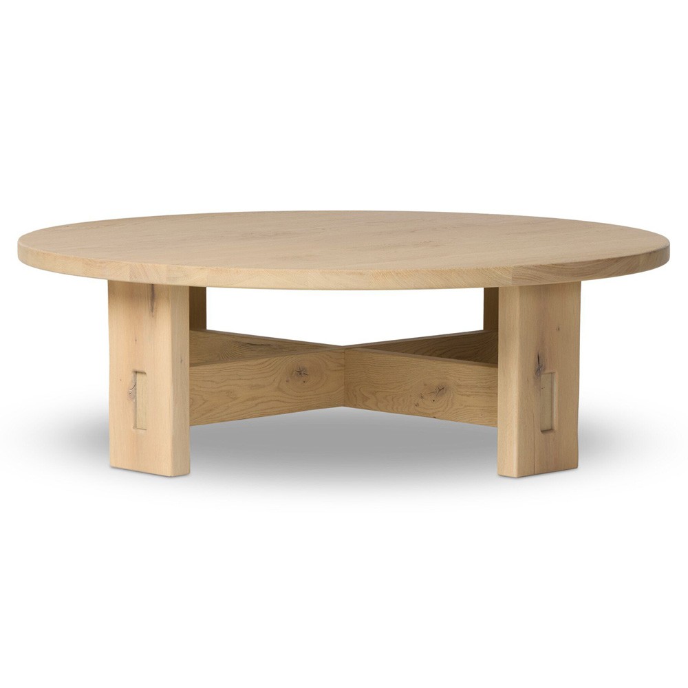 Willa Coastal Beach Bleached Oak Round Coffee Table|