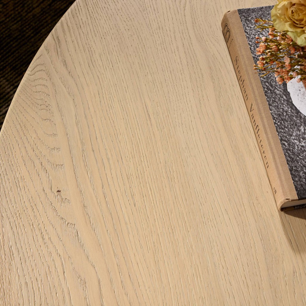 Willa Coastal Beach Bleached Oak Round Coffee Table|
