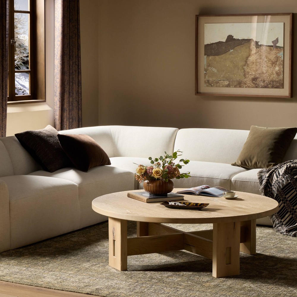 Willa Coastal Beach Bleached Oak Round Coffee Table|