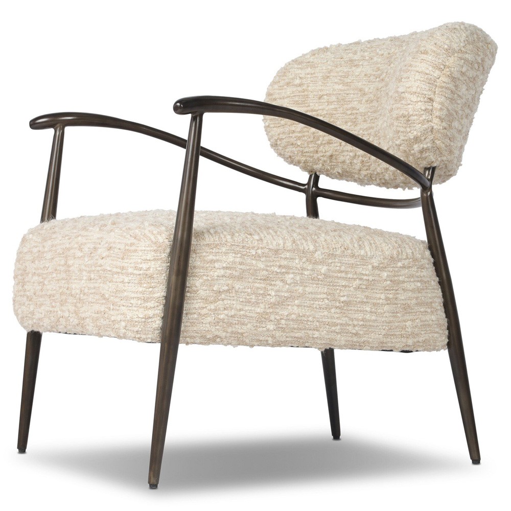 Norah Updated Traditional Cream Boucle Bronze Iron Arm Chair|