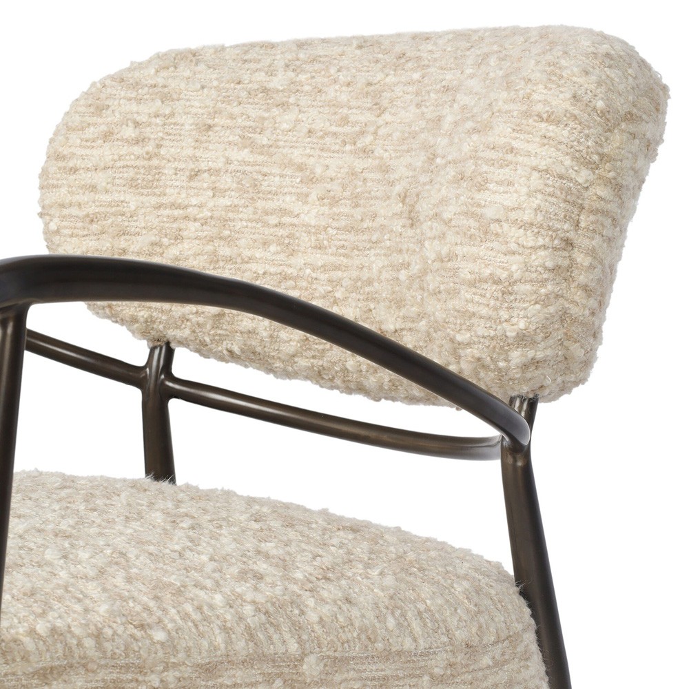 Norah Updated Traditional Cream Boucle Bronze Iron Arm Chair|