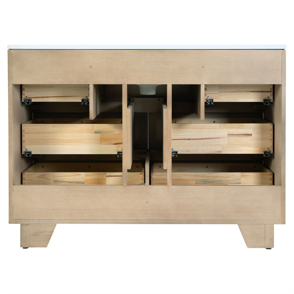 Alixane Modern Classic White Quartz Light Brown Wood Single Vanity Sink - 48"|