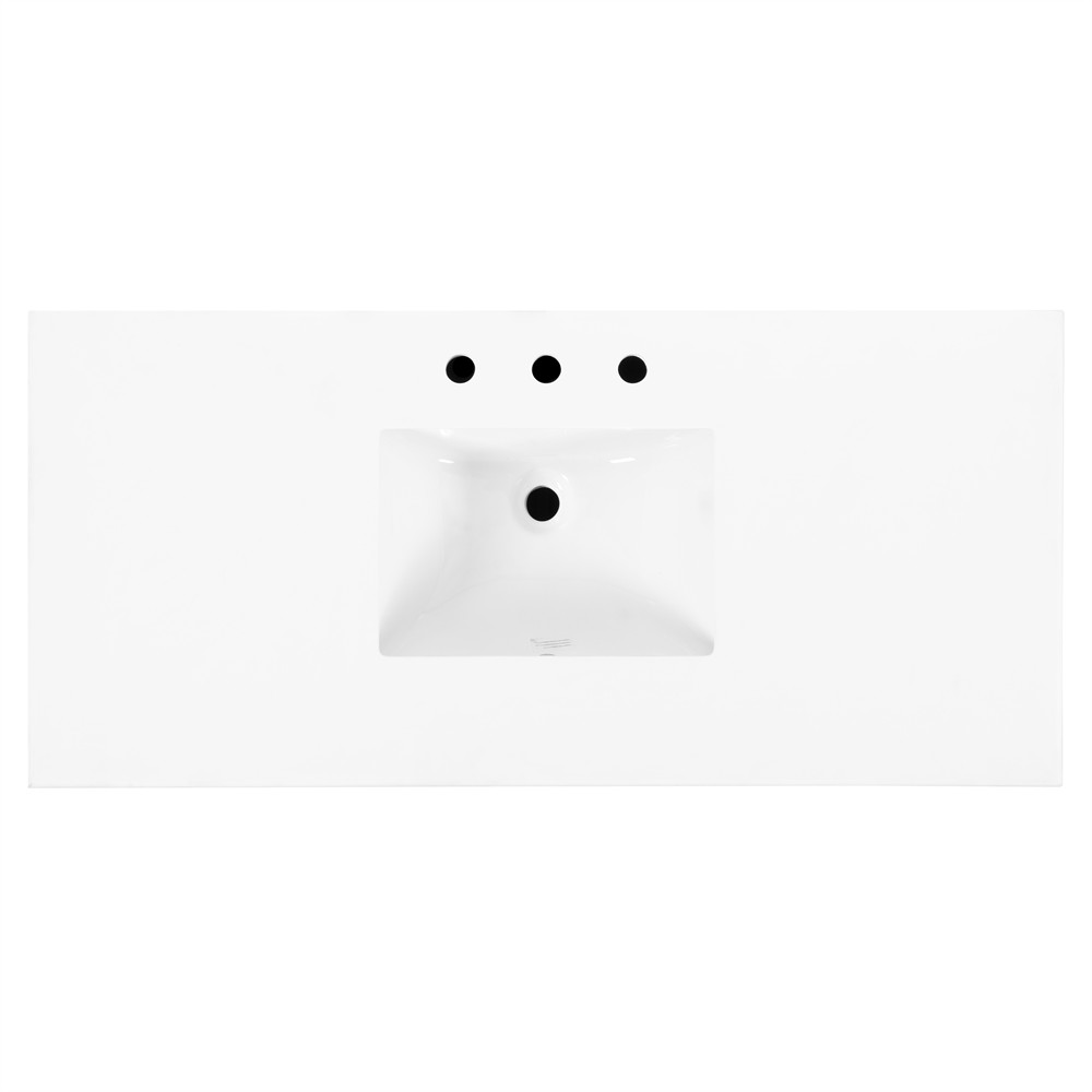 Alixane Modern Classic White Quartz Light Brown Wood Single Vanity Sink - 48"|