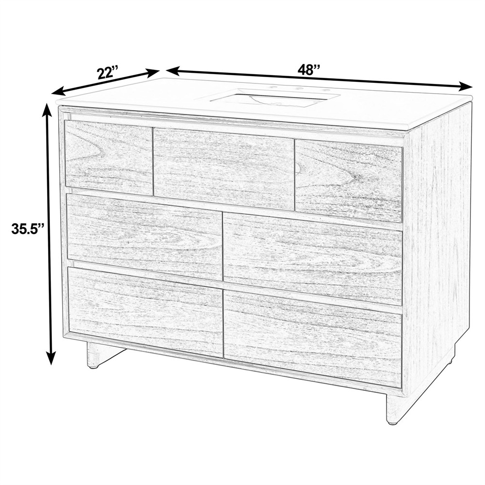 Alixane Modern Classic White Quartz Light Brown Wood Single Vanity Sink - 48"|