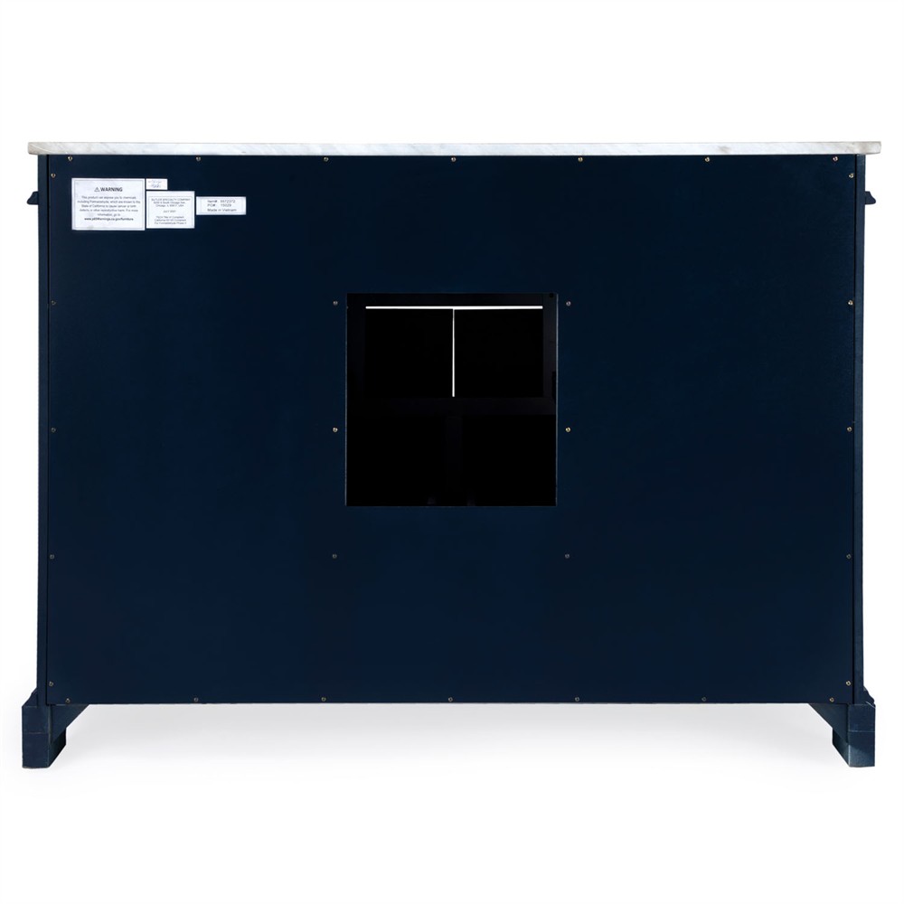 Anatole Modern Carrara Marble Navy Blue Acacia Wood Single Vanity Sink - 48"|